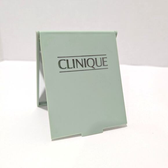 Vtg 90s Clinique Compact Travel Mirror 4.5" Fold Out Purse Make Up Green Logo - Picture 1 of 9